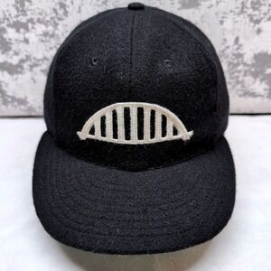 Ebbets Field Flannels Black Wool Bridge Logo Hat Strapback Made in USA